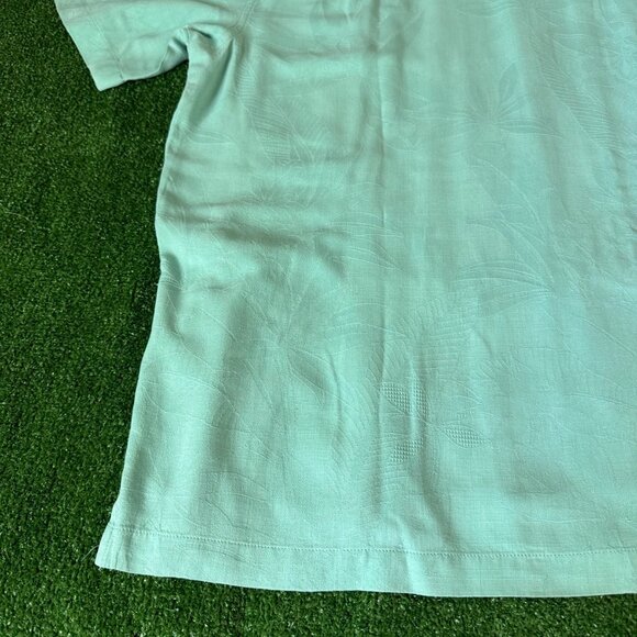 Tommy Bahama Short Sleeve Floral Textured Woven Silk Solid Green Shirt Size XL - Picture 14 of 16